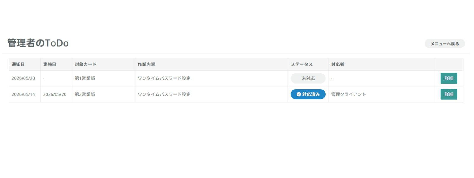 管理者向けタスク管理機能のスクリーンショット